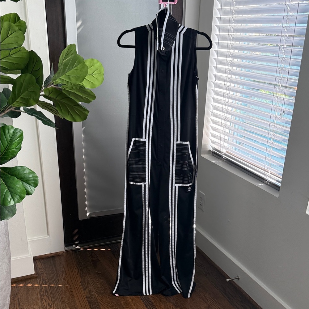 adidas Black and White Striped Jumpsuit